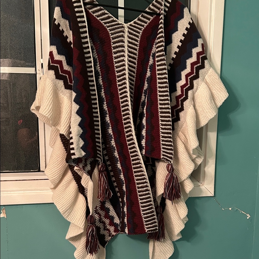 No more available.  Bohemian Knit Poncho with Tassels